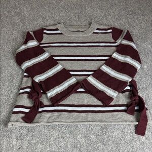 Massini Burgundy and Gray Striped Sweater